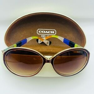 Coach Striped Sunglasses w/ White Clamshell Hard Case Monogram Logo Glasses Case